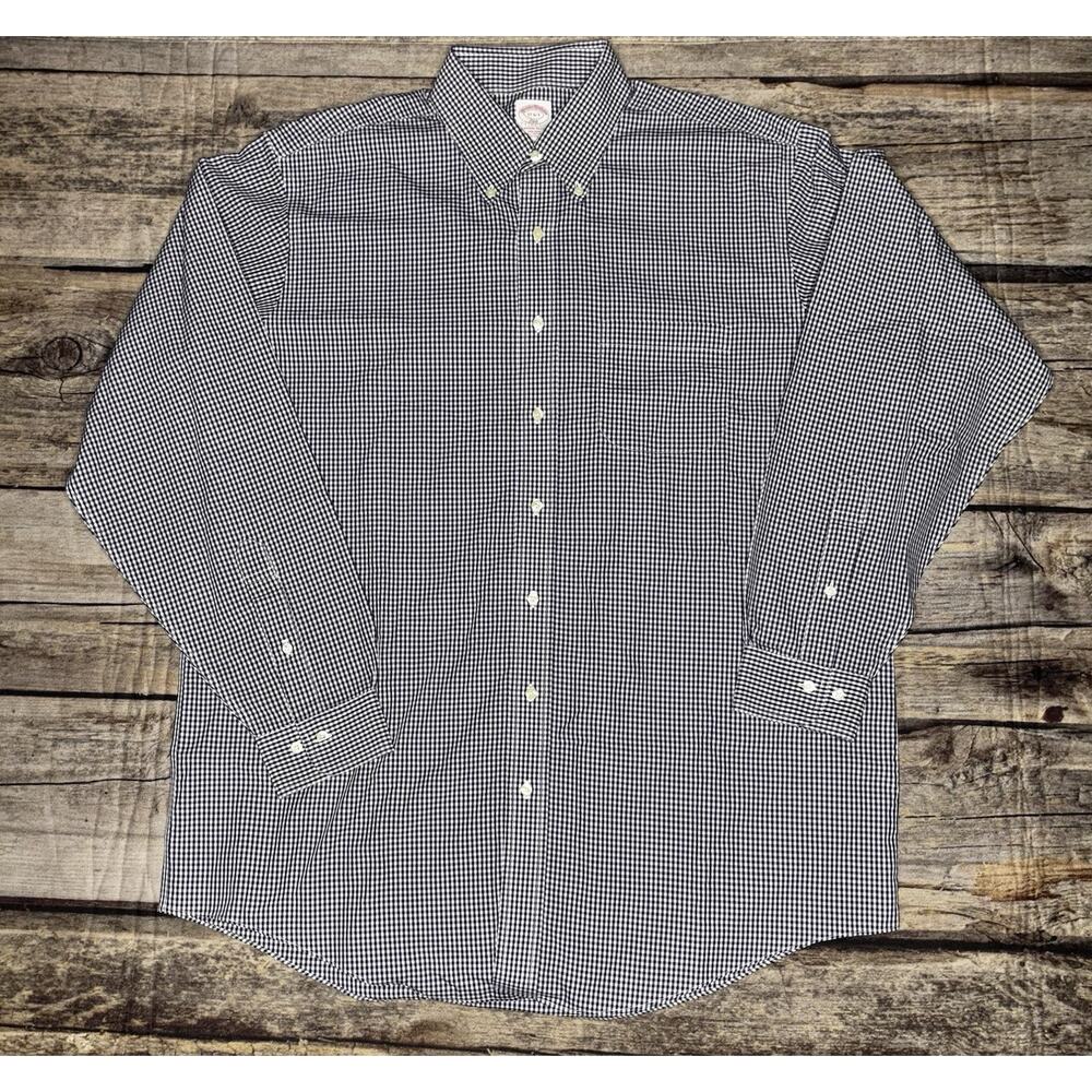 Brooks Brothers 346 Shirt Mens 17-6/7 Blue Gingham Classic Non Iron Long Sleeve